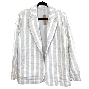 Revolve Hello Nite Striped Linen Open Blazer Size Small NWT Gray White